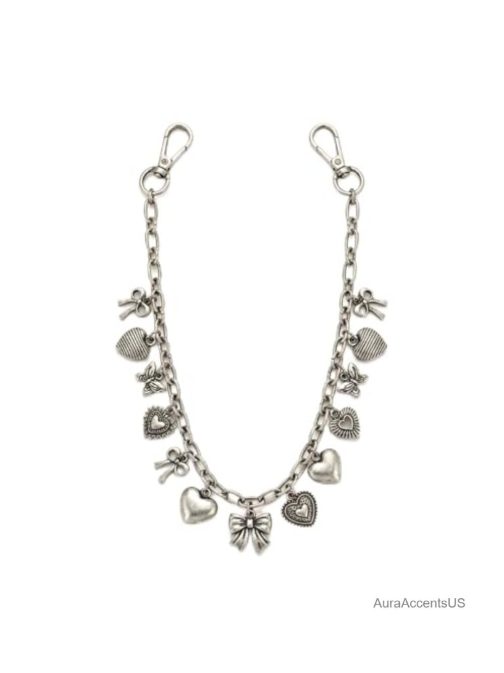 Alloy Purse Charm Chain with Heart Bow Butterfly Pendant Bag Accessory